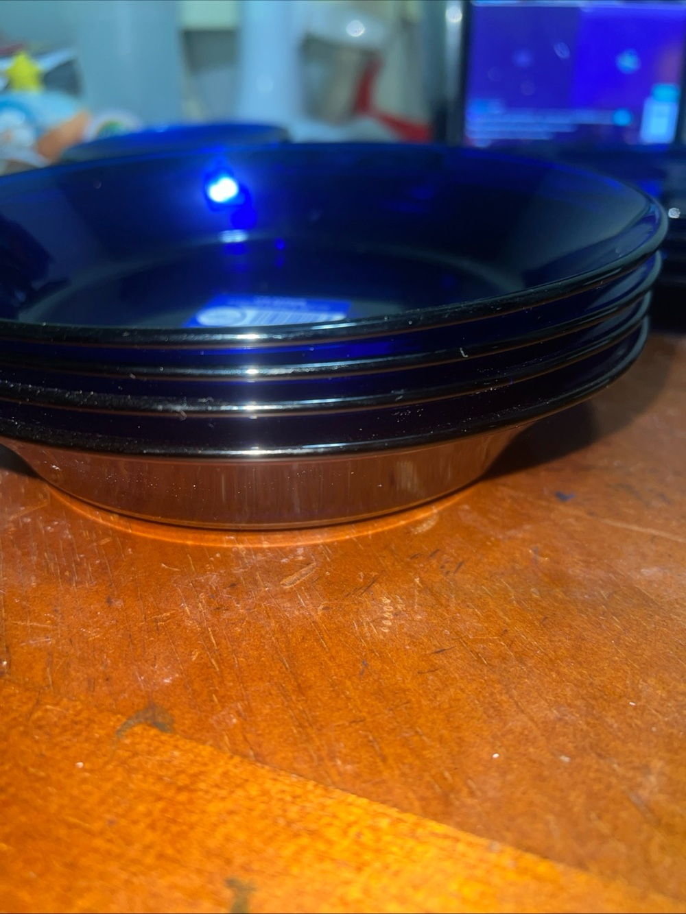 Deep Cobalt Blue Glass Dinner Bowls - Set of 4
